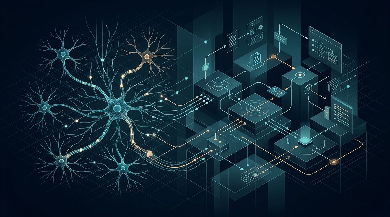 High-tech synthesis schematic merging neural biological models with enterprise SOC defense orchestration