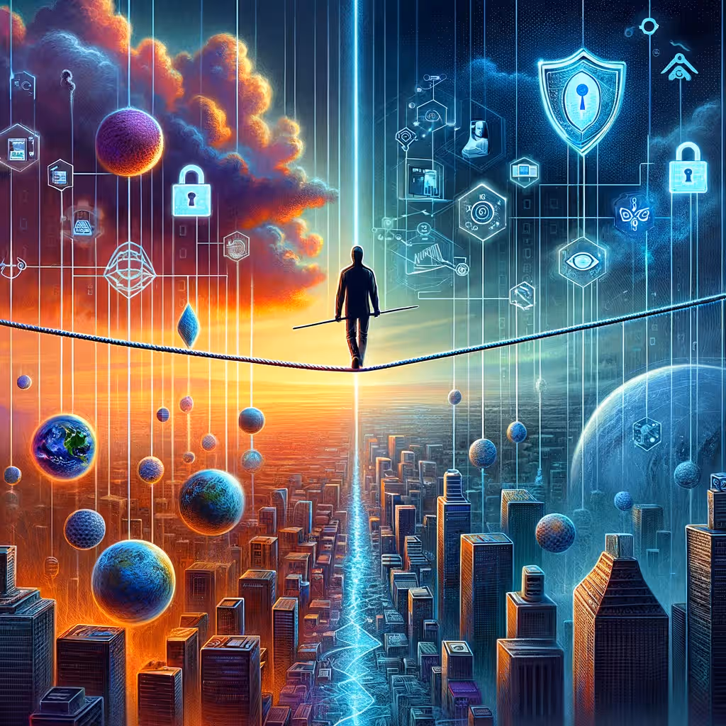 Conceptual artwork: The Tightrope Walk - Balancing Security Engineering and Privacy